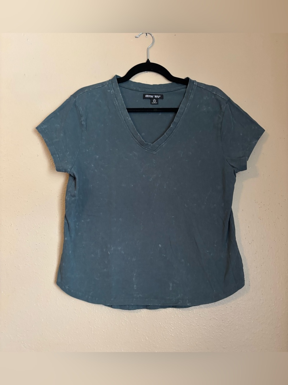 Sun-kissed 100% Cotton Beachy Boho Slate Green Distressed Washed Out V Neck T
